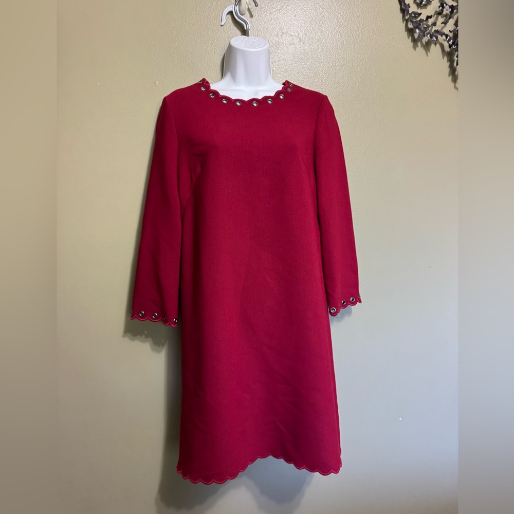 KATE SPADE Red Grommet Scallop Trim‎ Shift Dress Size 6
